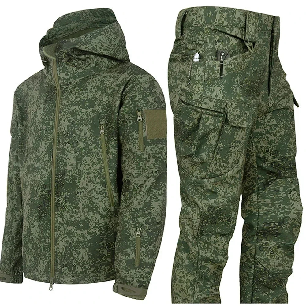 New Men's Winter Jacket Tactical  Sets Fleeced Sharkskin Windproof