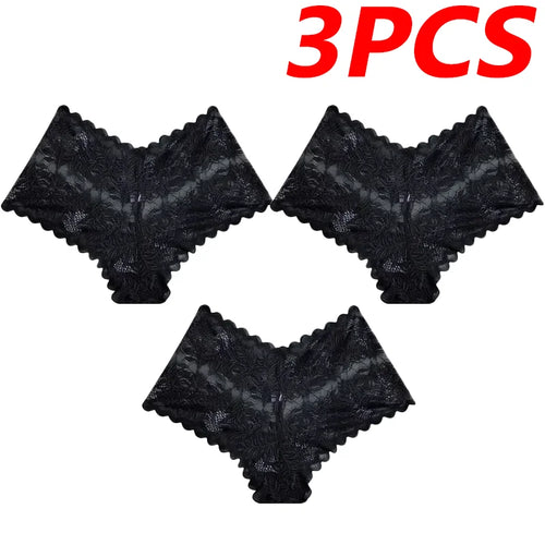 3Pcs Sexy Mesh Lingerie Panties Pure Color Polyester Lace French