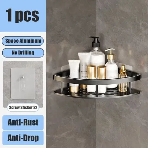 Bathroom Shelf No Drill Wall Mounted Shampoo Bottle Shower Corner Rack