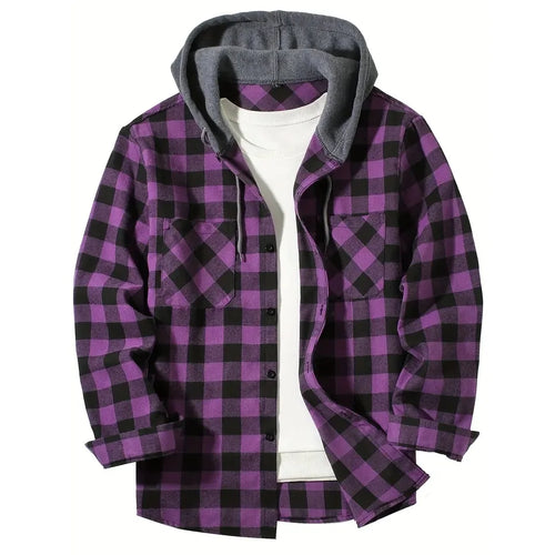 Spring Autumn Men's Hoodies Shirts Classic Plaid Casual Button Down