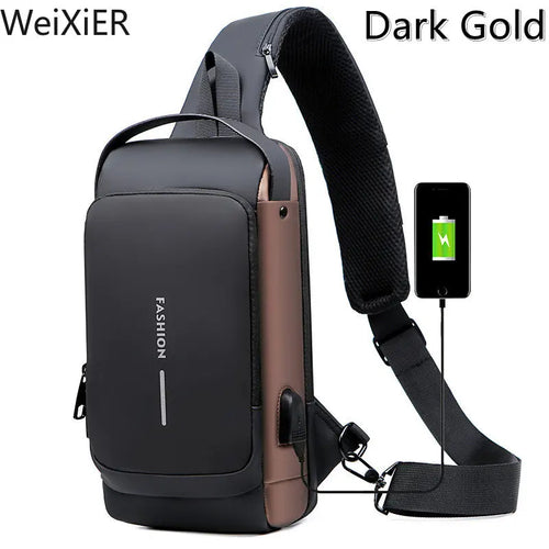 Newest Men Anti Theft Chest Bag Shoulder USB Charging Crossbody