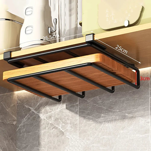 Kitchen Hanging Organizer Rack with Hooks Under Cupboard Paper Towel