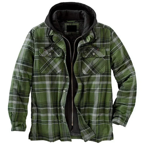 Autumn Winter Men's Plaid Hooded Jackets Harajuku Casual Padded Warm