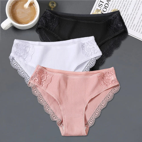 FINETOO 3Pcs/set Women Cotton Panties M-2XL Low-Rise Underwear Trendy