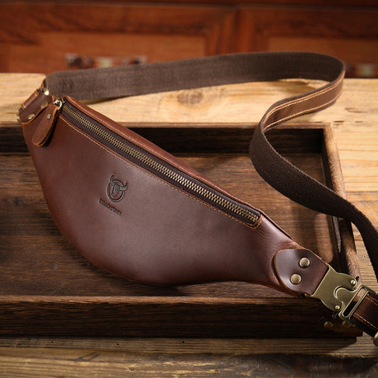 Bull Captain Retro Crazy Horse Leather Men Waist Bag Shoulder Bag