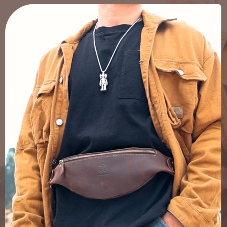 Bull Captain Retro Crazy Horse Leather Men Waist Bag Shoulder Bag