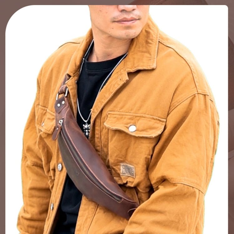 Bull Captain Retro Crazy Horse Leather Men Waist Bag Shoulder Bag