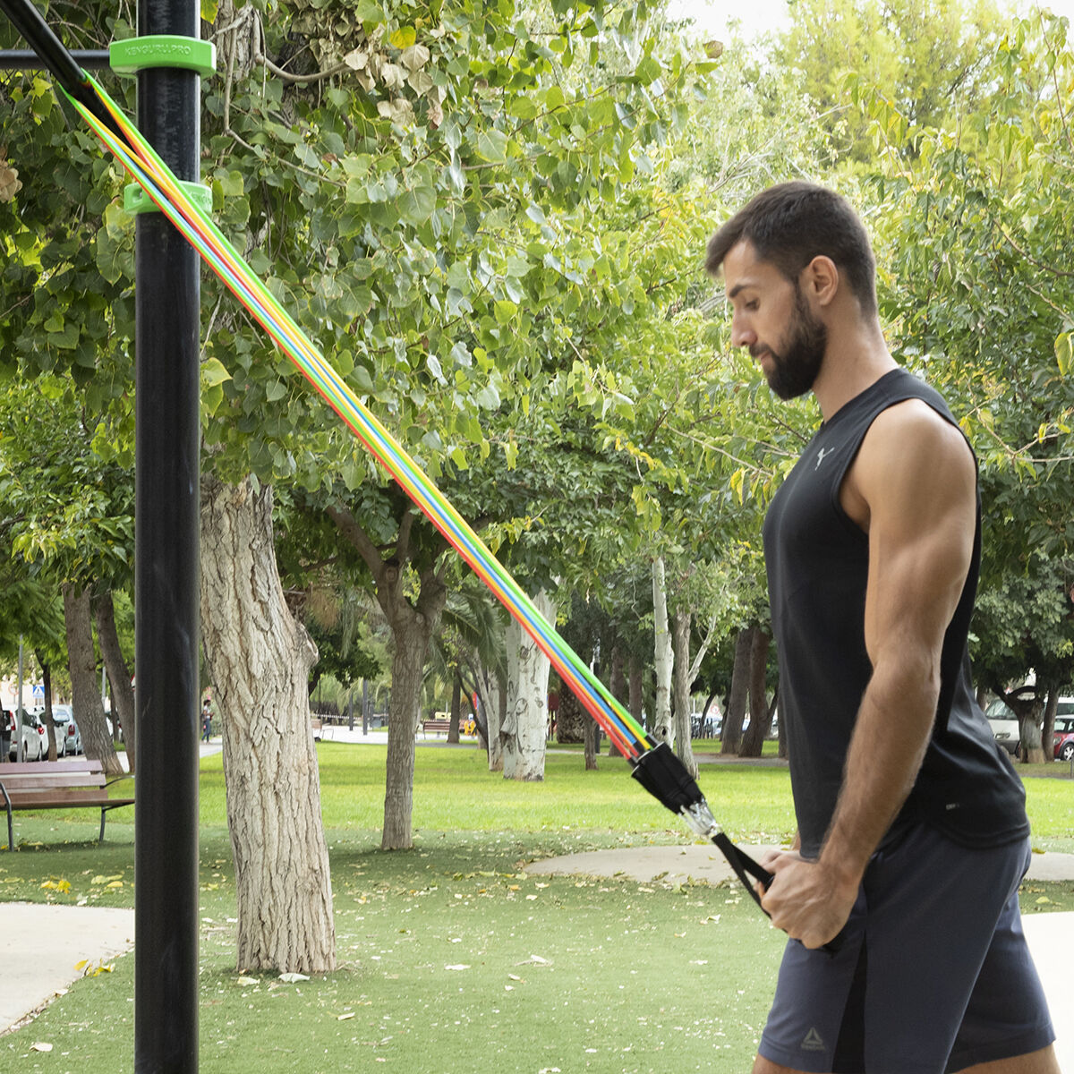 Set of Resistance Bands with Accessories and Exercise Guide Rebainer