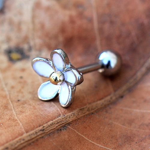 Surgical Steel Sweet White Daisy Flower Cartilage Earring